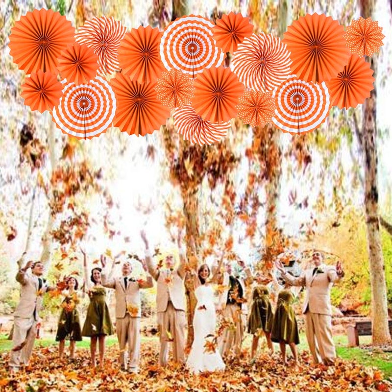 mifengda 18Pc Party Hanging Orange Paper Fans, Fall Orange Round Folding Fans Wall Decor Paper Garlands Flower Decoration for Fall Party Decorations Thanksgiving Halloween Birthday Festival Wedding - Image 5